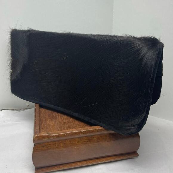 VTG GENUINE COWHIDE CLUTCH BAG FLAP BLACK WESTERN BOHEMIAN FRINGE RARE VERSATILE - Picture 16 of 16